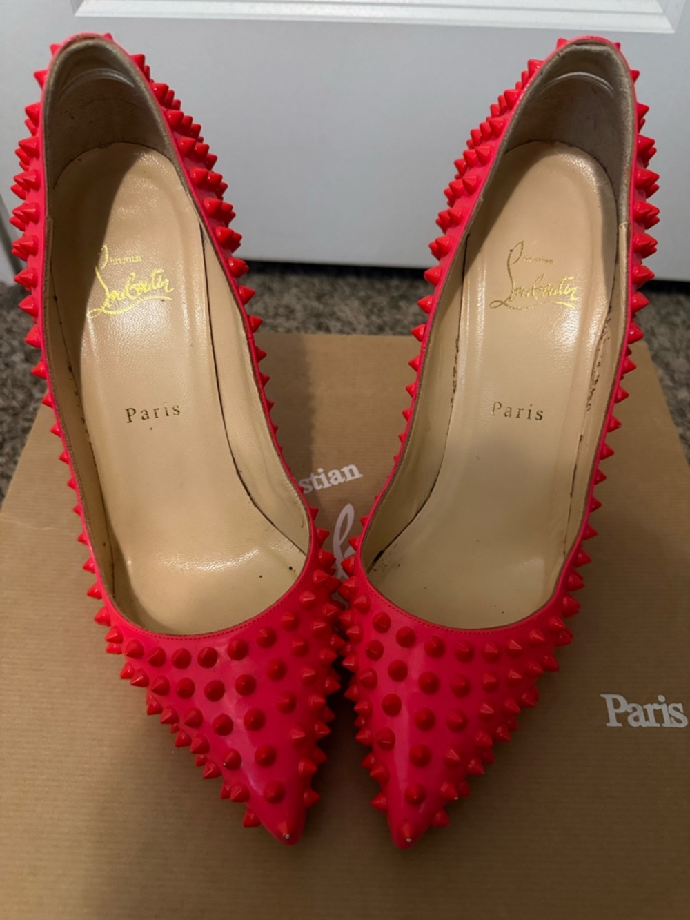 Christian Louboutin Women's Hot Pink (Spiked Pointed-Toe Pump